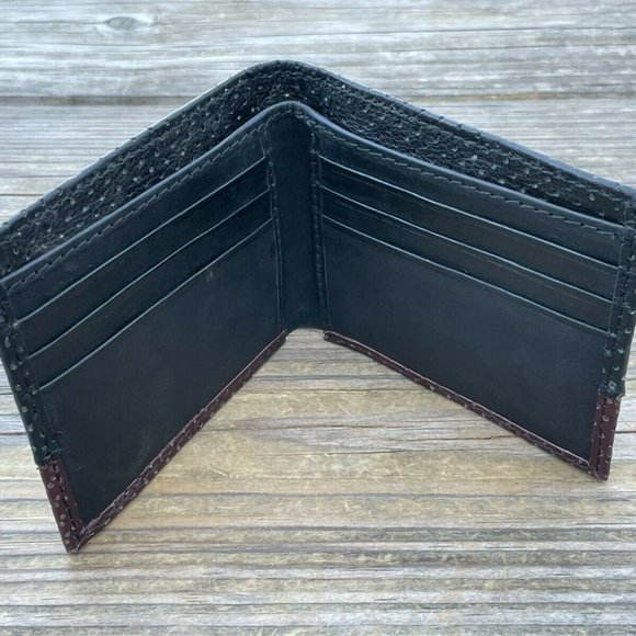 Handmade Card Holder Black/Brown Genuine Leather Bi Fold Wallet Men Purse - Picture 7 of 11